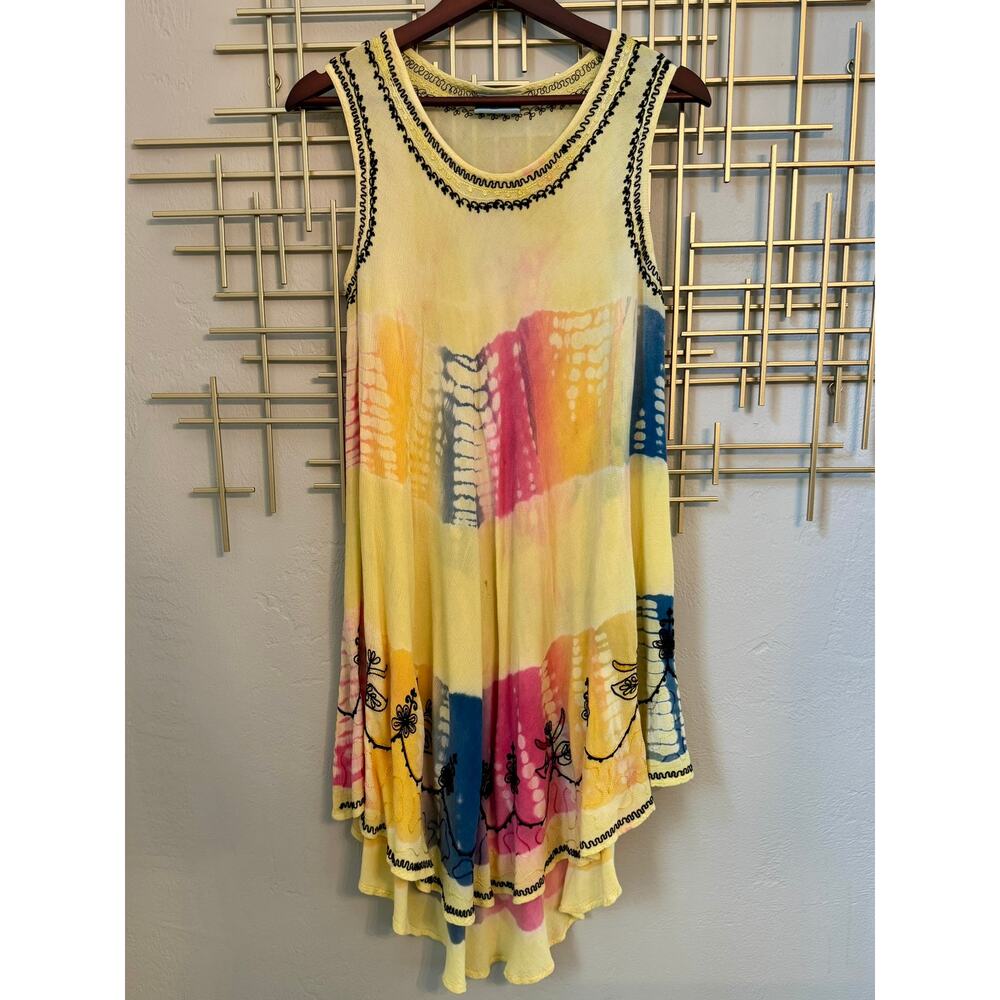 Boutique India Tie Dye Trapeze Dress Boho Handkerchief Hem Medium